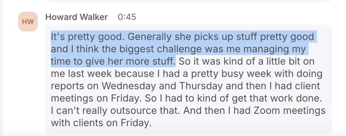 Howard Walker: the biggest challenge was me managing my time to give her more stuff