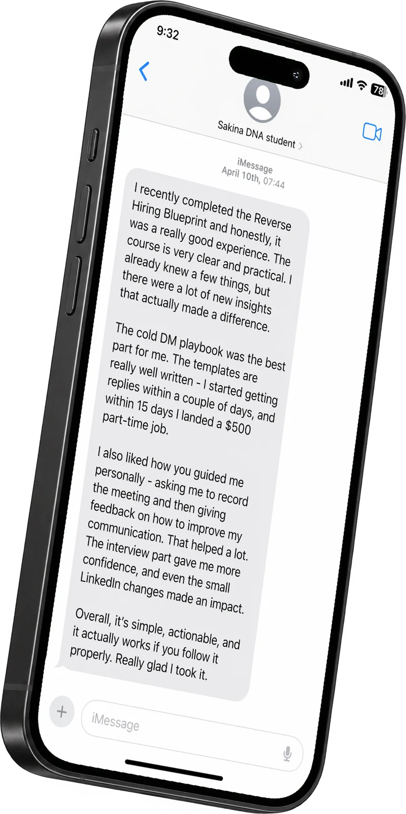 Сообщение Сакины, набранное заново без номера телефона (оригинал отправлен в WhatsApp)
